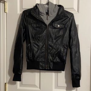 Ci Sono Black Leather Jacket with removable hood